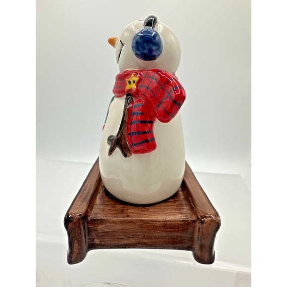 St. Nicholas Square Snowman Salt & Pepper Shakers on Sled “Button Up” Set - Picture 5 of 9